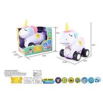 Машинка м`яка QL 8801 C-5 “Єдиноріг”, звуки транспорту, веселі мелодії, вібрація, знімний чохол, гумові шини, на батарейках, в коробці