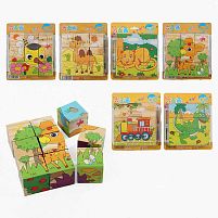 Кубики C 73210 9 кубиків, дерев'яні, на листі, ВИДАЄТЬСЯ ТІЛЬКИ МІКС ВИДІВ