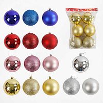 Новорічні прикраси C 67739 5 видів, кульки, 6 штук, D=11 см, у пакеті, ВИДАЄТЬСЯ МІКС ВИДІВ