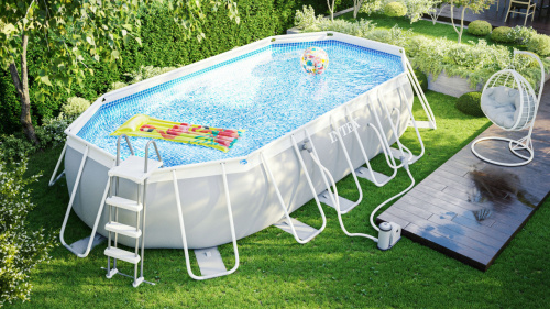 Каркасний басейн Intex 26798 (122*305*610 см., об'єм: 18202 л., картриджний фільтр-насос 5678 л/год, драбина, тент, підстилка, серія: Prism Frame) фото 10