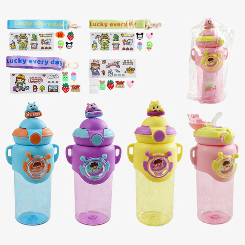 Пляшка для води C 69850 4 кольори, об'єм 700 мл, пластикова, трубочка, ремінець, пластикова застібка, в пакеті, ВИДАЄТЬСЯ ТІЛЬКИ МІКС ВИДІВ