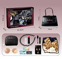 Набір аксесуарів 676-5 сумочка, хустка, окуляри, гаманець, прикраси, імітація косметики, обруч, в коробці