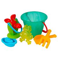 Набір для гри з піском 0112 "Technok Toys"", відерце, млин, лопатка, грабельки, форма для піску, в сітці