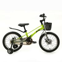 Велосипед дитячий двоколісний MB 16OXIC NEON GREEN (колеса: Ø16"/гума, рама: магній, гальма: дискові, додаткові колеса, кошик)