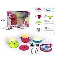 Набір посуду 1818-5 A металевий, 2 каструлі, 2 кришки, пательня, 2 лопатки, рушничок, в коробці