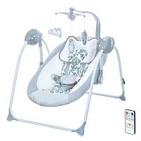 Крісло-гойдалка для немовлят з електро-заколисуванням ME 1075 TEDDY Gray Mint Feathes (механізм гойдання: маятник)