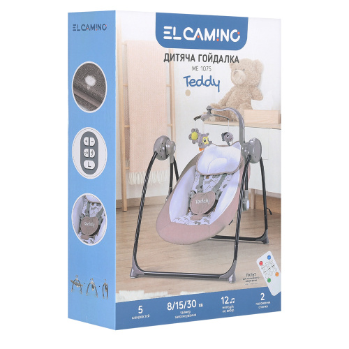 Крісло-гойдалка для немовлят з електро-заколисуванням El Camino ME 1075 TEDDY Gray Animals (механізм гойдання: маятник) фото 8
