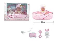 Пупс YL 2512 D-G гумовий, висота 30 см, кокон з ручками, подушечка, брязкальце, пустушка, в коробці