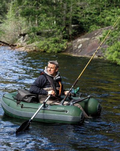 Човен надувний Intex 68381 «Big Catch ProTM» (38*119*165 см, гребний, одномісний, двокамерний, весла ↔137 см, надувне дно, до 140 кг)