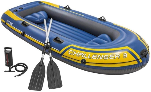 Човен надувний Intex 68370 «Chellenger 3» (137*295 см, гребний, тримісний, трикамерний, весла, насос, надувне дно, до 320 кг.)
