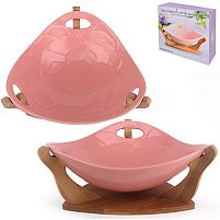 Фруктівниця порцеляна на бамбуковій підставці "Pink Classic" 10" (26*26*11см) Stenson (MC3655-10)