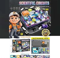 Електронний конструктор 77-55 K 46 елементів, підсвічування, вентилятор, мелодія, 3 види перемикачів, 6 карток із прикладами, основа для збірки,