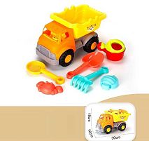 Пісочний набір YF 3637 машина - самоскид, лопатка, граблі, лійка, сито, 2 формочки, в сітці