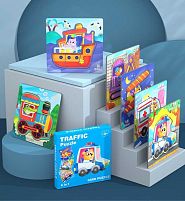 Пазли-вкладиші С 74366 6 дерев'яних дошок, 14х14 см, тематичні зображення, великі елементи-вкладиші, в коробці