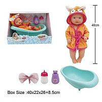Пупс YL 2440 J-B висота 40 см, п'є з пляшечки, ходить на горщик, ванна, халат, рушничок, в коробці