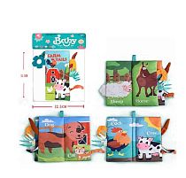 Книжка м’яка 054-3 B текстильна, 6 сторінок, прорізувач, пискавка, шелесткі елементи, тканини різної текстури, у пакеті