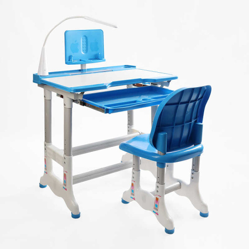 Парта дитяча зі стільчиком L-70106 колір синій, регульована висота та нахил, з лампою, в коробці фото 2