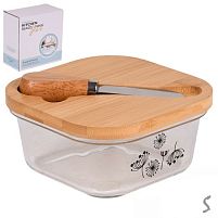Маслянка скло з ножем та бамбуковою кришкою 13*13*6см Stenson R34372