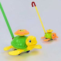 Каталка 0361 "Черепашка" на паличці рухає ніжками, з брязкальцем, 2 кольори, в пакеті