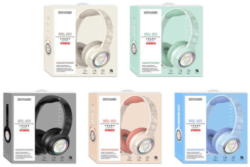 Навушники C 76212 5 видів, Bluetooth, бездротові, підсвічування, мікрофон, роз’єм для SD карти, в коробці, ВИДАЄТЬСЯ МІКС