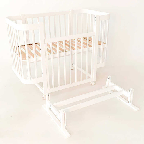 Ліжечко дитяче "МІЯ" бук, шарнір-підшипник, опускна боковина (біле+біла стійка) фото 2