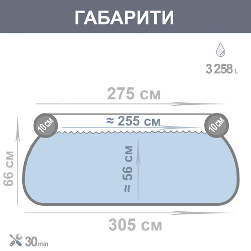 Надувний басейн Bestway 57458 (66*305 см., об'єм: 3200 л., картриджний фільтр-насос 1249 л/год., серія: Fast Set) фото 6