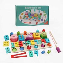 Логічна дерев’яна дошка C 74579 геометричний сортер, сортер за кольорами, магнітна риболовля, цифри, напия, цифри, написи англ. мовою, в коробці