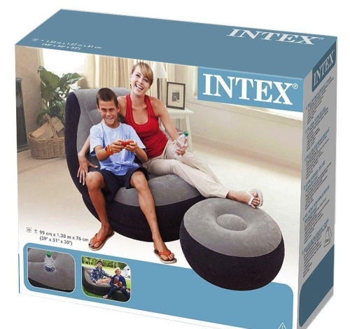 Надувне крісло з пуфом Intex 68564 (крісло 76*99*130 см., пуф 28*64 см., з підстаканником, навантаження до 100 кг.) фото 8