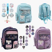 Рюкзак C 72850 3 види, 29х12х41 см, ортопедична спинка, 2 відділення, 2 бокові й 3 передні кишені, регульовані ремінці, брелок, значки, в пакеті,