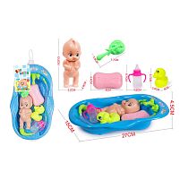 Пупс з ванночкою 916-9 A висота: 13 см, пластиковий, пляшечка, качка, мило, гребінець, в сітці