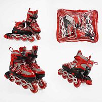 Ролики дитячі Best Roller 73426-S (розсувні, розмір 29-33, колеса: 4/Ø65 мм/PVC, в один ряд, гальмо: задніє, підсвітка, сумка, червоний)