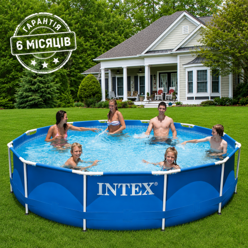 Каркасний басейн Intex 28212 (76*366 см. об'єм: 6503 л. картриджний фільтр-насос 2006 л/год, серія: Metal Frame)