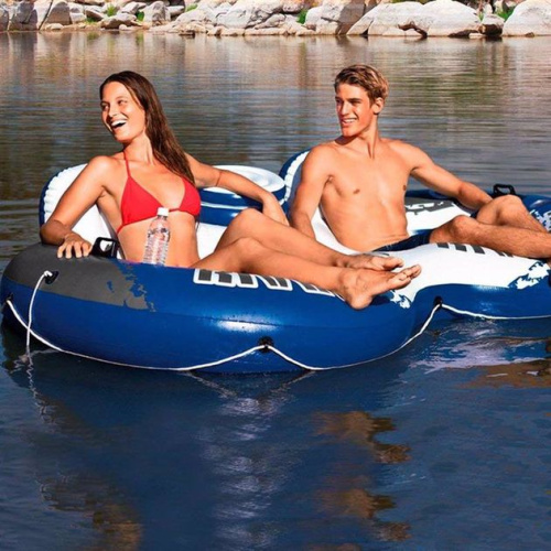 Крісло-коло надувне для плавання Intex 58837 «River Run» (157*243 см, двомісне, терморез., підскл., спинка, ручки, трос, сітка на дні, 10+, до 150 кг) фото 9