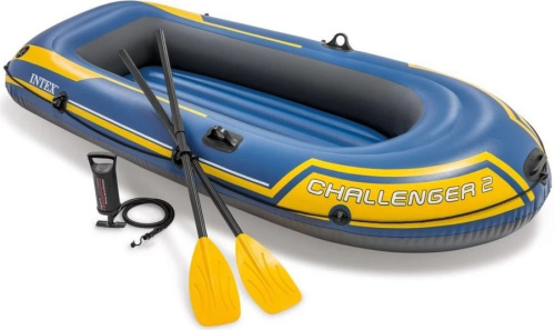 Човен надувний Intex 68367 «Chellenger 2 Set» (41*114*236 см, гребний, двомісний, трикамерний, весла ↔122 см, насос, надувне дно, до 200 кг) фото 2