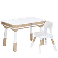 Дитячий столик Bambi M 6320-13 (зі стільчиком, столик: 49*61*76 см, стільчик: 37*37*56 см, поверхня для гри з конструктором, підсвітка, біло-дерев.)