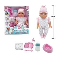 Пупс YL 2535 A-D висота: 35 см, на батарейках, звуки, сенсорні датчики, п’є, “ходить” на горщик, заплющує очі, підгузок, пляшечка, пустушка, горщ