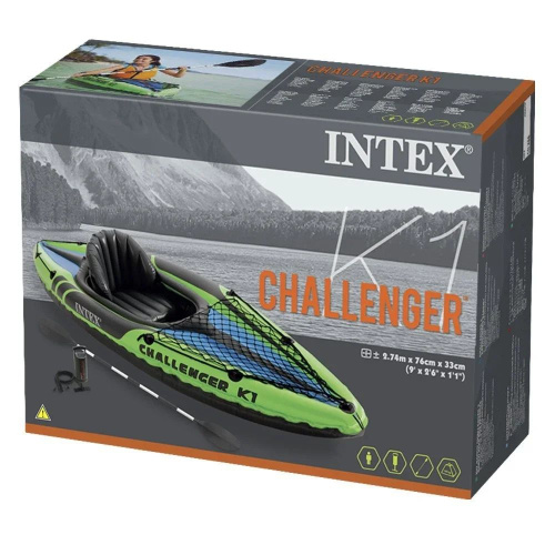 Каяк надувний одномісний (байдарка) Intex 68305 Challenger K1 (76*274 см., висота 33 см., навантаження до 100 кг., весло, ручний насос, зелений) фото 11