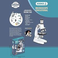 Мікроскоп 3304 збільшення 100х, 600х та 1200х, інструменти, скельця, підсвічування, на батарейках, в коробці
