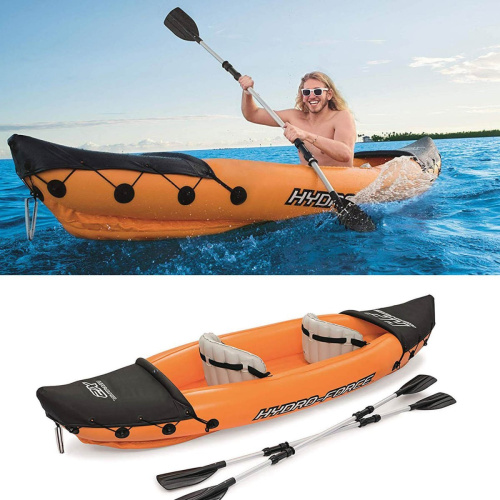 Каяк надувний двомісний (байдарка) BestWay 65077 Lite-Rapid X2 Kayak (88*321 см., висота: 44 см., навантаження до 160 кг., весла, насос, помаранчевий) фото 5