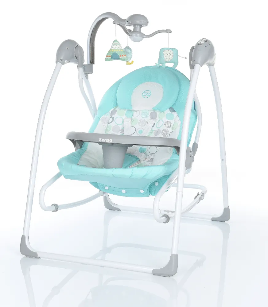 Крісло-гойдалка для немовлят з електро-заколисуванням El Camino ME 1028 SENSA Circles Aqua Mint (механізм гойдання: маятник) фото 2