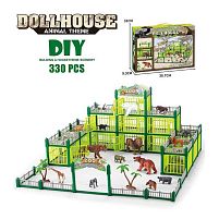 Зоопарк 2025-8 A 330 деталей, 4 великі тварини: 11 см, 12 маленьких тваринок: 5 см, тварини гумові, аксесуари, в коробці