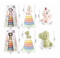 Пірамідка 628-155 2 види, розмір: 9х18.8 см, гумова, 7 елементів, фігурка звірятка, в коробці