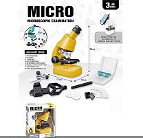 Мікроскоп 2205 збільшення 100х, 400х та 1200х, інструменти, зразок, скельця, підсвічування, тримач для телефону, в коробці
