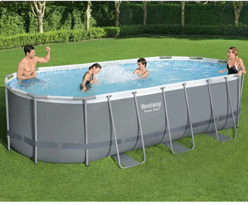 Каркасний басейн Bestway 56710 (122*274*549 см, об'єм: 13430 л, картриджний фільтр-насос 5678 л/год, дозатор хлору, драбина, тент, серія: Power Steel)