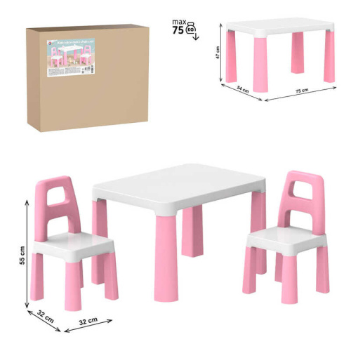 Дитячий стіл з двома стільцями 0457 "Technok Toys", заокруглені кути, ніжки зі вставками, 2 стільця, в коробці