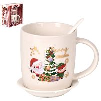 Чашка новорічна з кришкою та ложкою "Happy Christmas" 380мл Stenson R34133