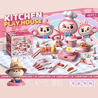 Набір посуду S 20-11 A плита, каструлька, пательня, чайник, сотейник, столик для барбекю, харчові продукти, дощечка, кухонне приладдя, наліпки,