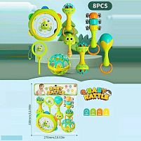 Набір брязкалець AT-022 8 штук, бубон, брязкальце - колотушка, маракас, брязкальце з дракончиком, брязкаючі елементи, в пакеті