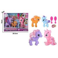 Набір поні 60264-4 4 фігурки, гумові, обертається голова, 2 гребінці, силіконові резиночки, в коробці