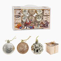 Новорічні прикраси C 67308 15 штук, кульки, подарунки, D = 5 см, в слюді